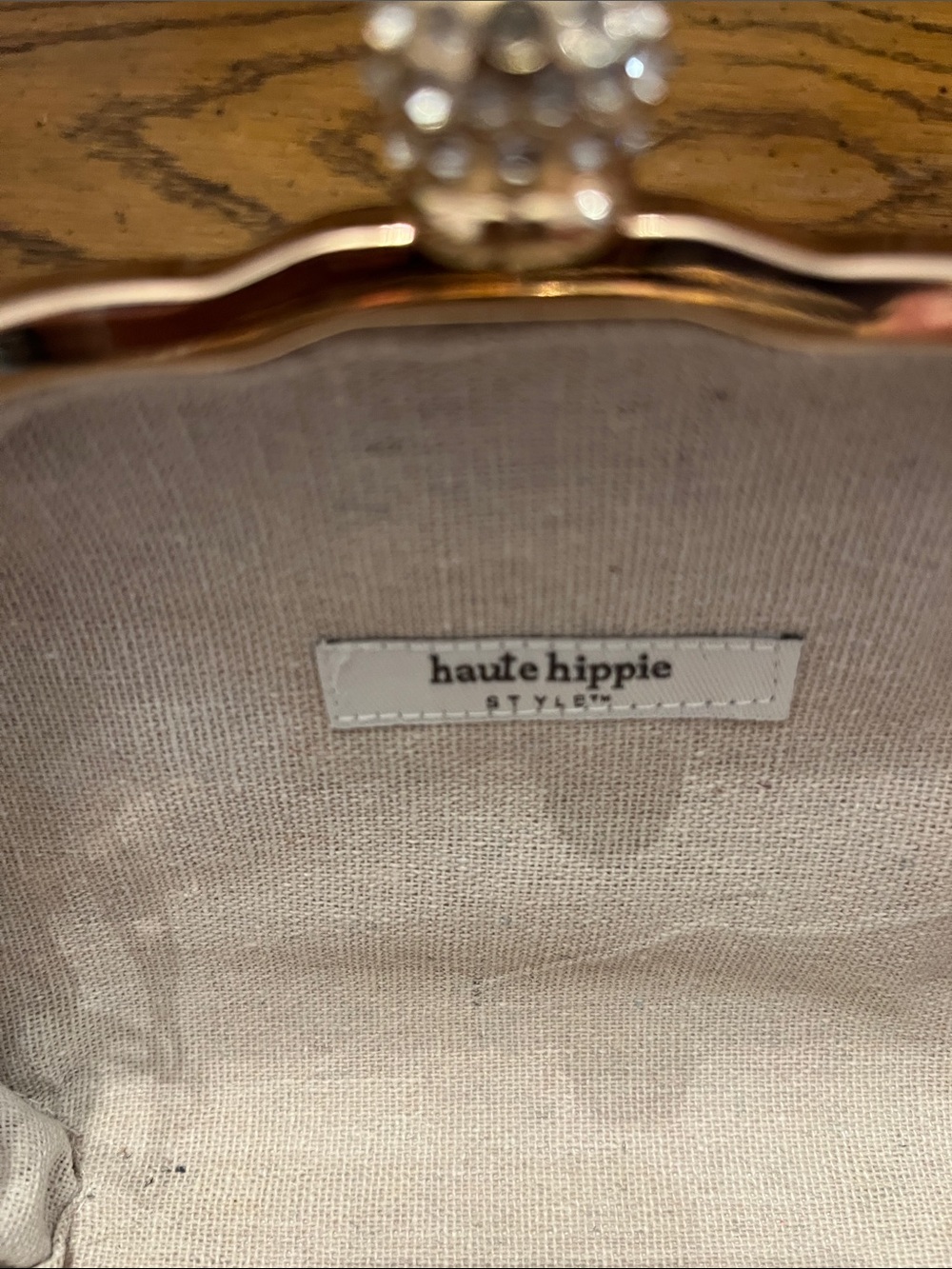 Haute Hippie Pink & Cream Shell-Embroidered Clutch with Gold Chain - Picture 11 of 15